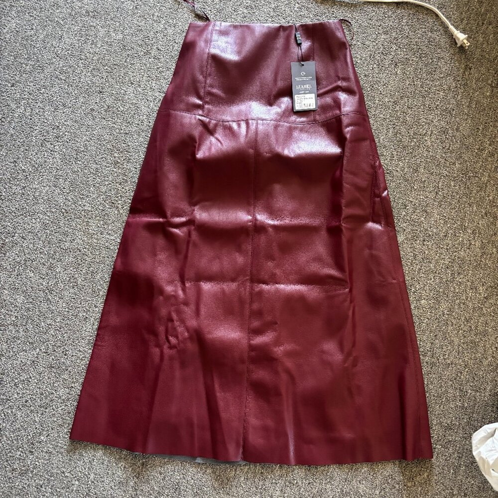 Izabel London Burgundy Waux leather midi skirt - NWT